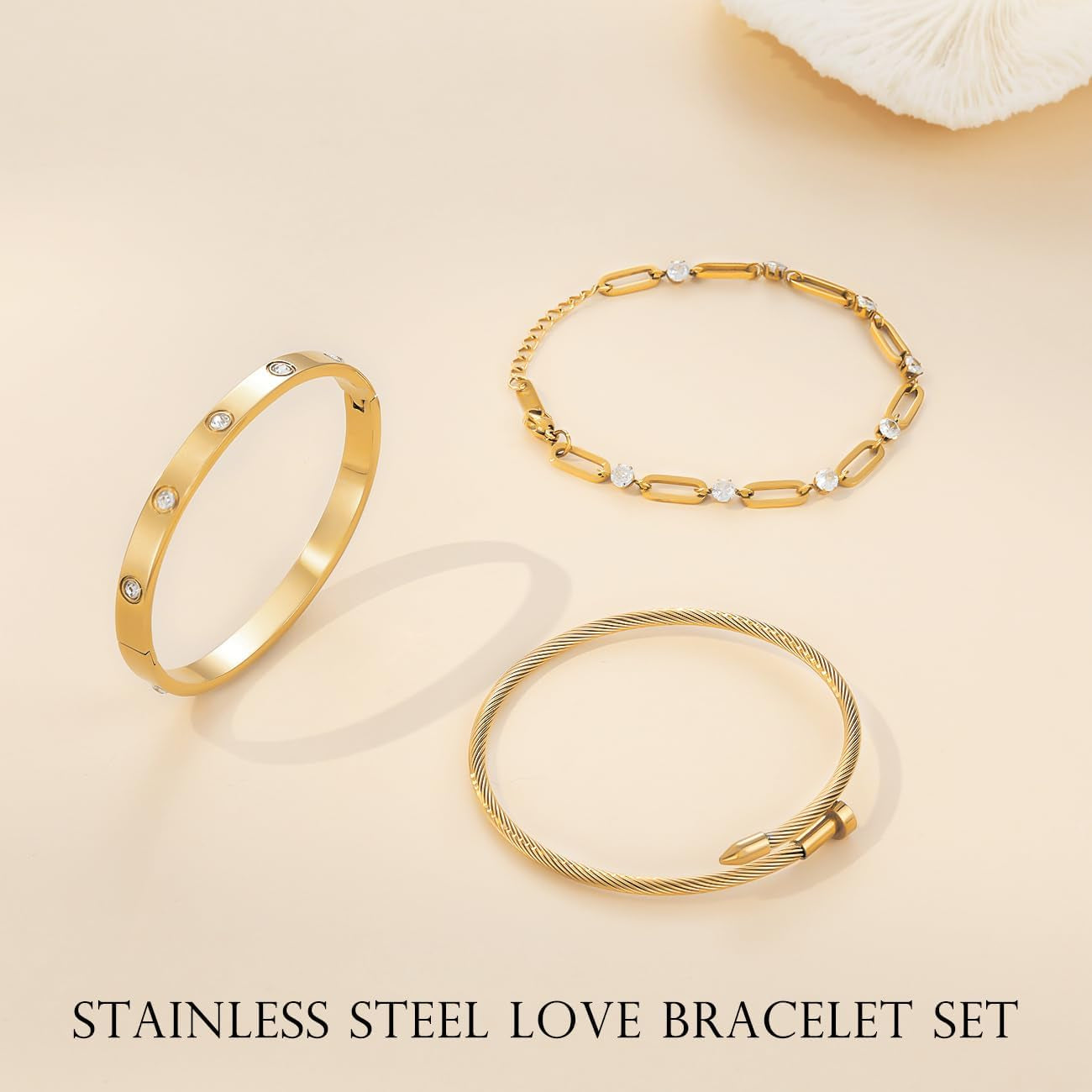 18K Gold Plated Bangle Bracelets for Women, Stackable Love Bangle Bracelet Set, Stainless Steel Non Tarnish Bracelet Set, Adjustable Bracelets Jewelry Christmas Valentine Birthday Gifts, Gold