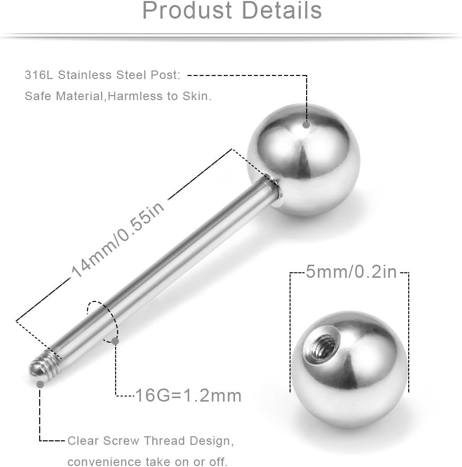 Ruifan 16G 9/16Inch Crystal Ball Nipple Tongue Tongue Shield Rings Stainless Steel Straight Barbell Body Piercing Jewelry Retainer