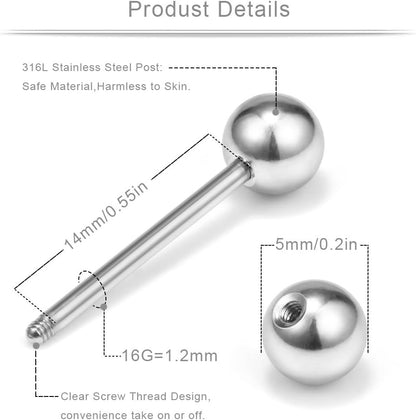 Ruifan 16G 9/16Inch Crystal Ball Nipple Tongue Tongue Shield Rings Stainless Steel Straight Barbell Body Piercing Jewelry Retainer