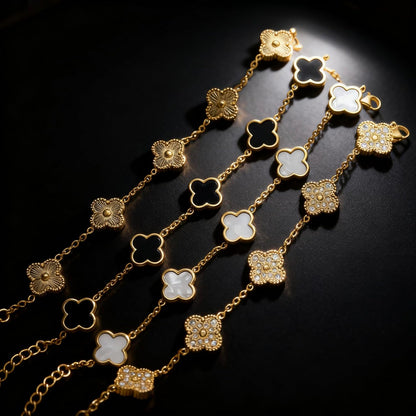 18K Gold-Plated Four-Leaf Clover Clover Women'S Lucky Bracelet White/Black/Red/Green Flower/Gold Four-Leaf Link Bracelet Fashionable Jewelry Gifts for Women