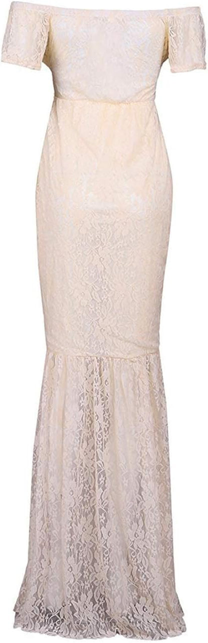 ZIUMUDY Womens off Shoulder Short Sleeve V Neck Lace Maternity Gown Maxi Photography Dress