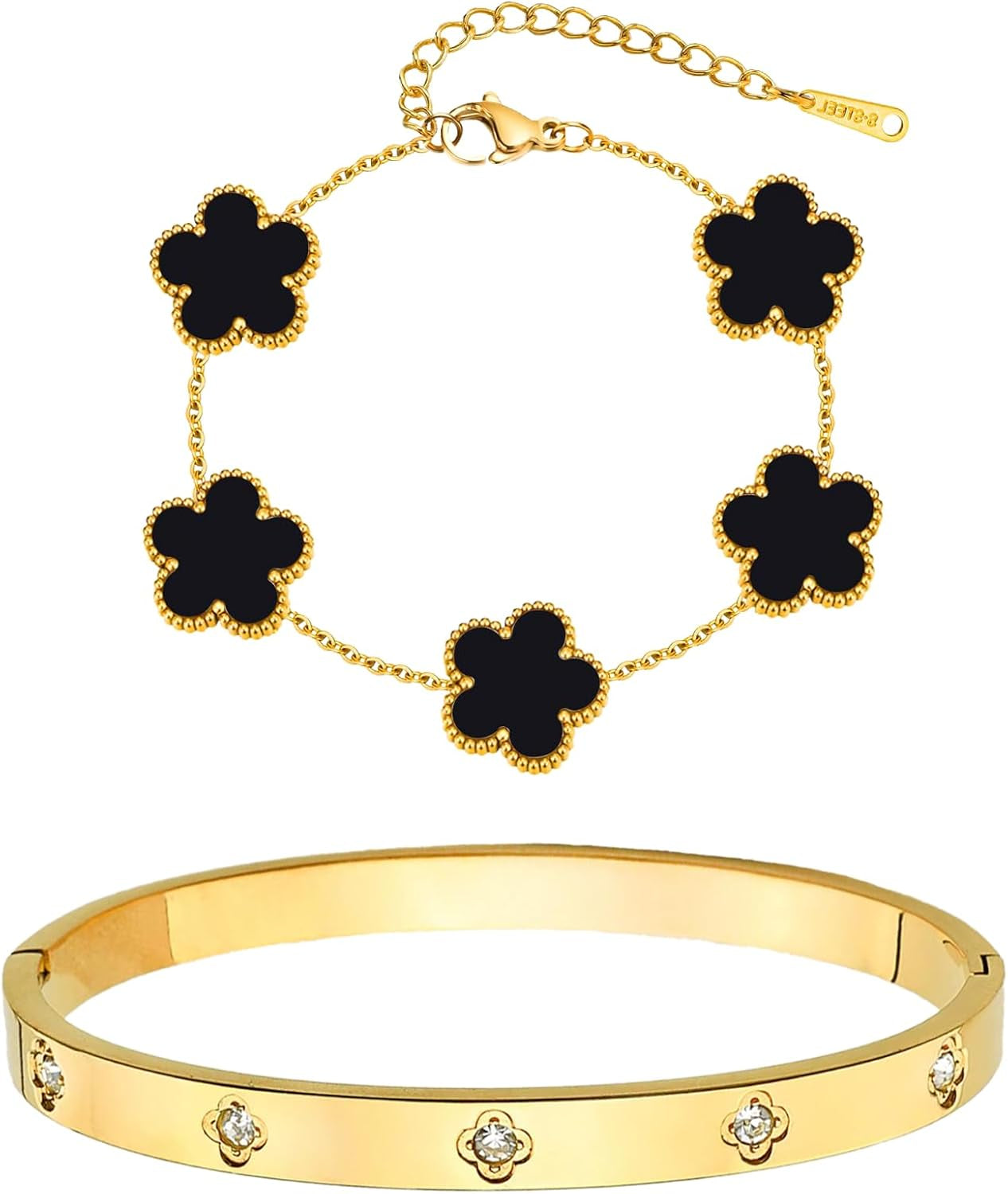 Gift set of double lucky gold plated stackable bangles