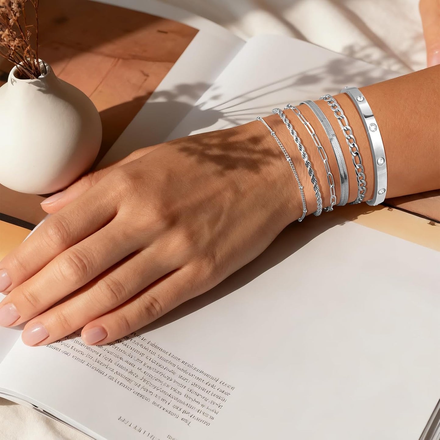 Gold Bracelets for Women Non Tarnish, Dainty 18K Gold Plated Bracelets Stack Trendy Waterproof Stackable Bangles, Cuban Link Paperclip Chain Jewelry Set Fashion Accessories Gifts for Women