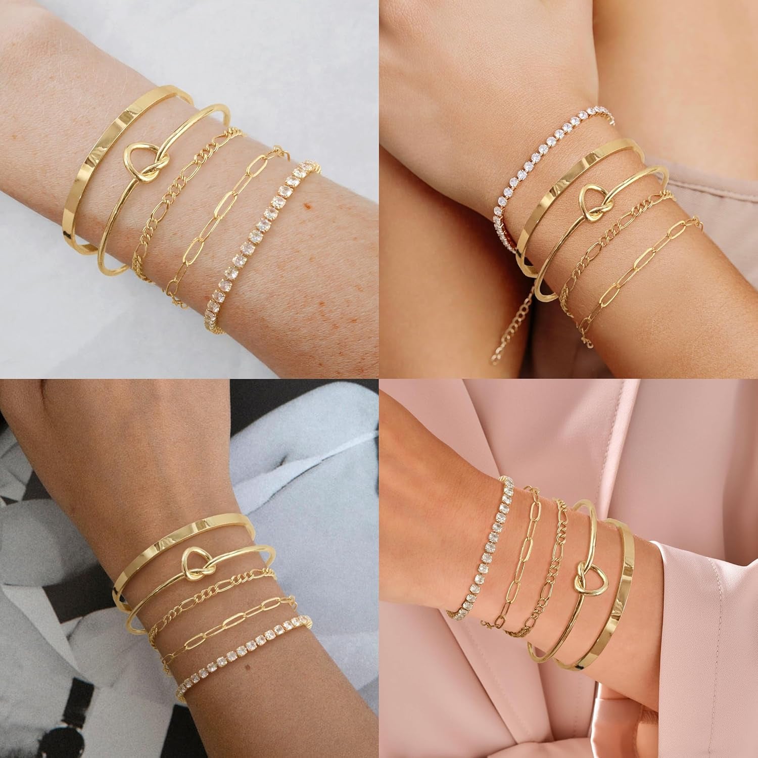 Gold Bracelet for Women Stack Bangle Cuff Bracelet Set Gold Beaded Tennis Paperclip Cuban Link Chain Bracelets for Women Trendy Non Tarinish for Christmas Gifts