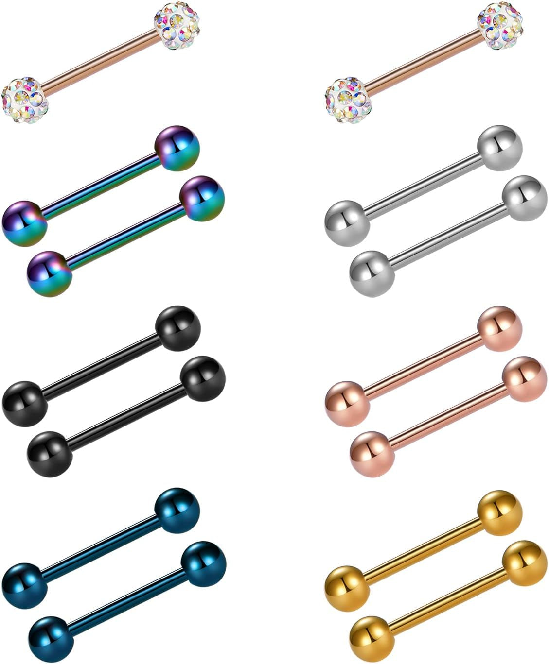VCMART 12Mm-18Mm 14G Tongue Rings Nipple Straight Barbells Surgical Steel Body Piercing Jewelry