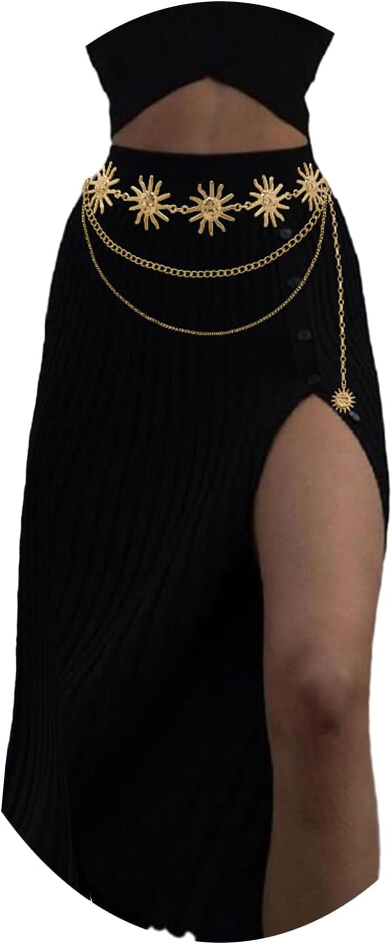 Waist Chain Belt Multilayer Gold Silver Sun Moon Chain Belt for Women Dress Body Belly Chain Metal Waist Chain