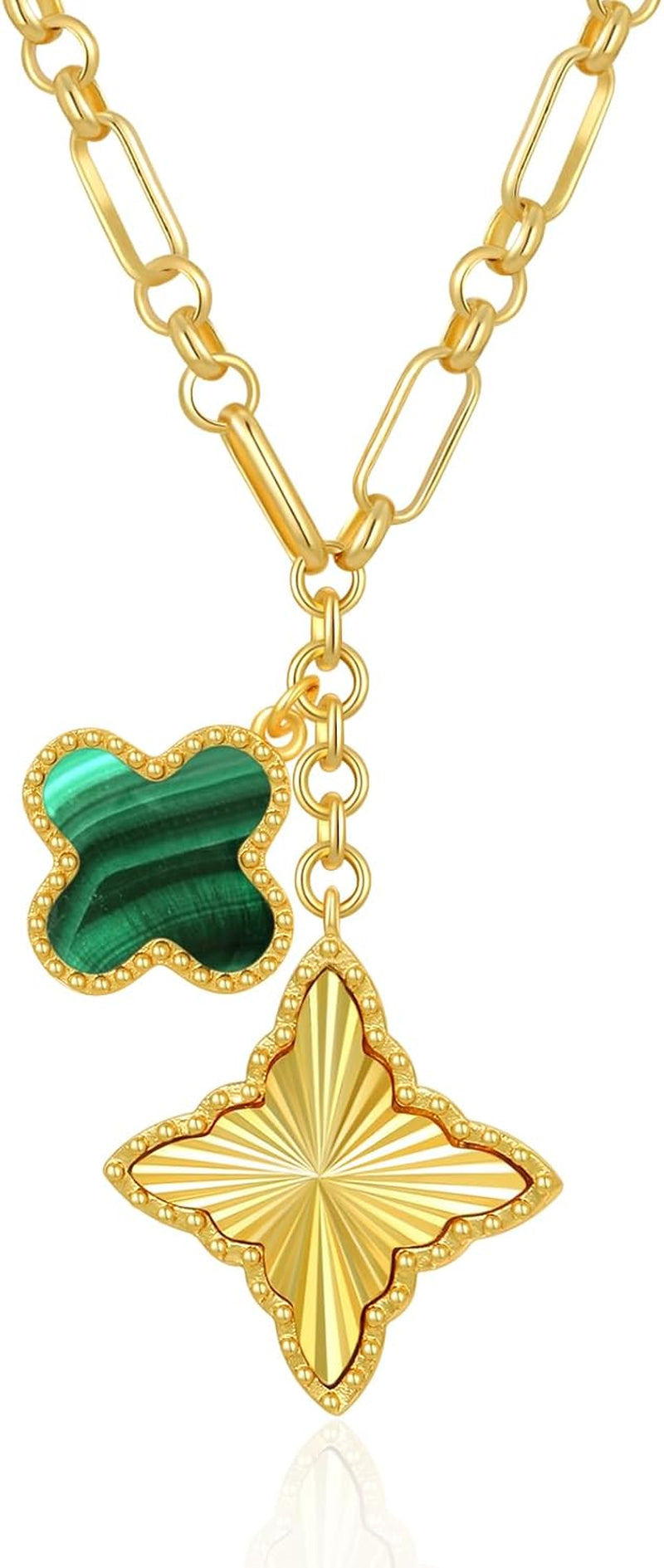 Clover Necklace for Women, 14K Gold Four Leaf Clover Pendant Necklaces Lucky Dainty Trendy Jewelry Gifts for Women