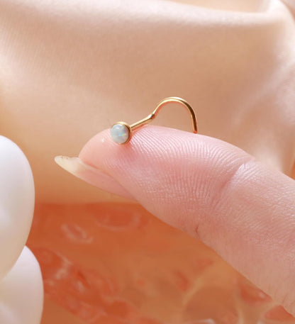 3Mm G23 Titanium Opal Nose Rings Studs Hypoallergenic L Shaped Screw Small Nose Rings for Women Men 20G Handmade 14K Gold Plated Nose Nostril Piercing Jewelry