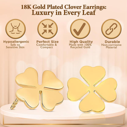 Clover Stud Earrings 18K Gold Plated I Hypoallergenic Earrings I Four Leaf Clover Flower Earrings I St Patricks Day Irish Four Leaf Clover Jewelry I Trendy Floral Stud Earrings I Lucky Jewelry Gift for Women