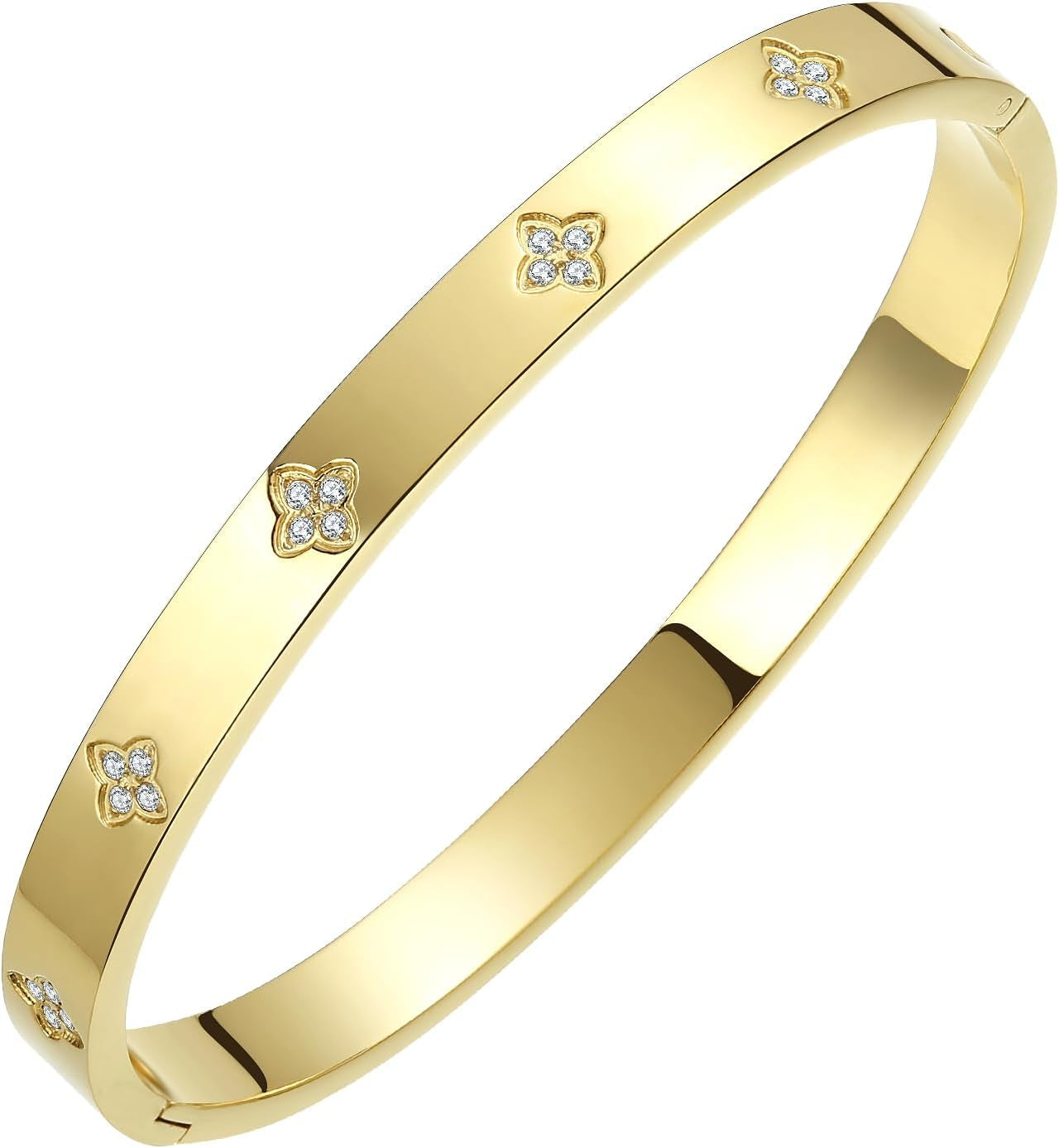 Gold Plated Bangle Bracelets for Women Four Leaf Clover Lucky Love Cubic Zirconia Bracelet