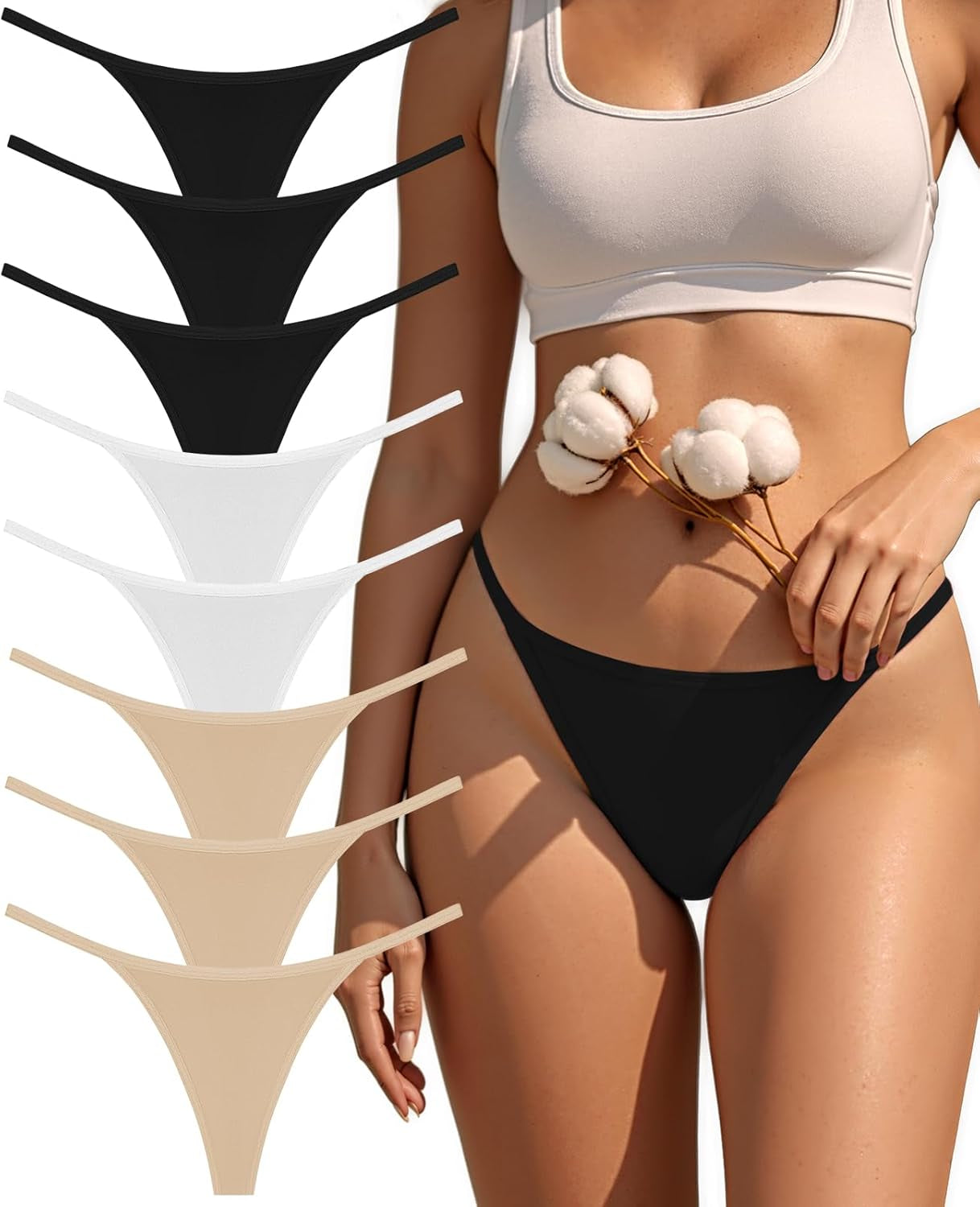 Premium quality women's cotton thong underwear close-up detail