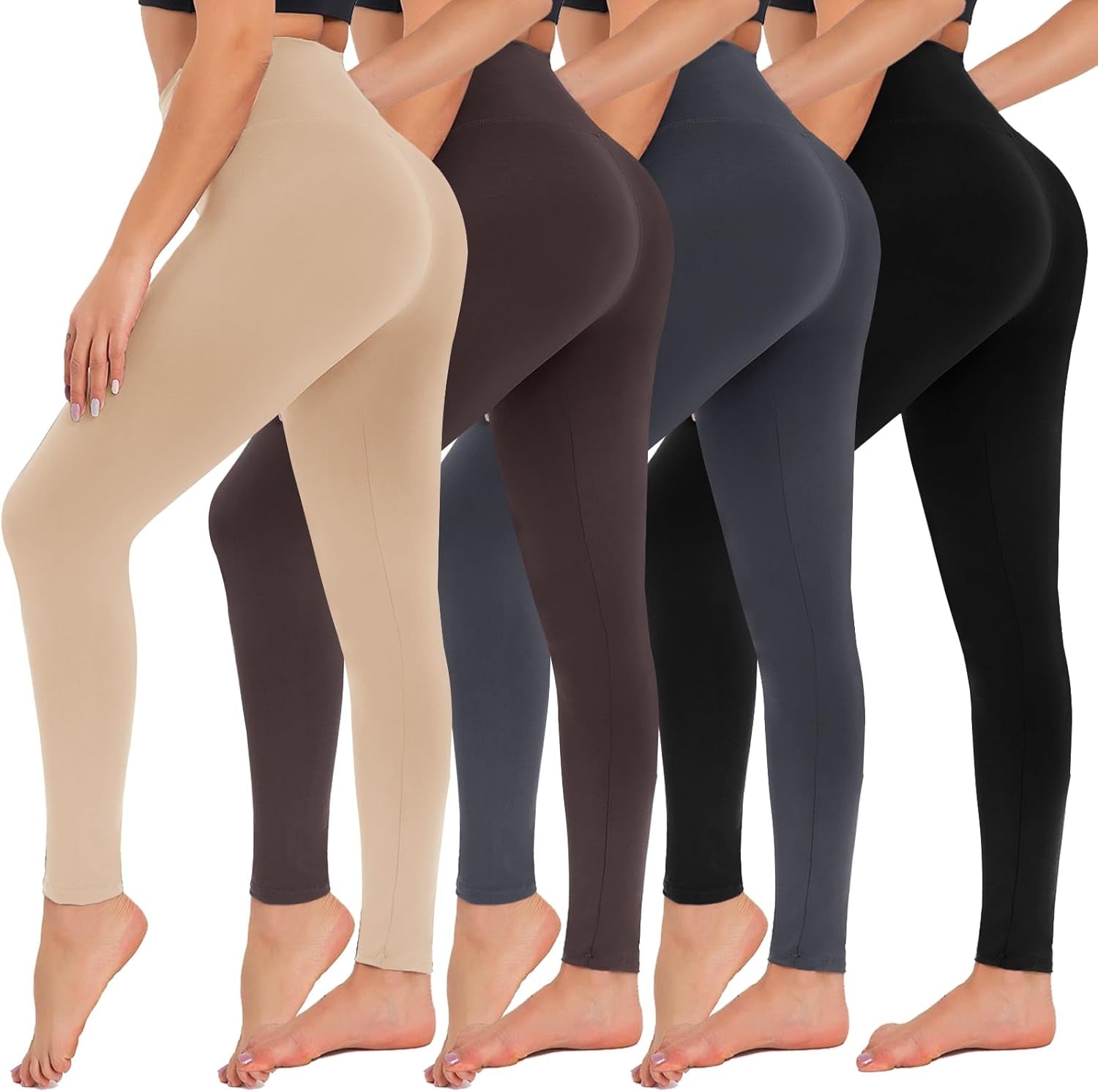 CAMPSNAIL 4 Pack Leggings for Women - High Waisted Tummy Control Yoga Pants for Workout Gym Black Leggings plus Size Dance