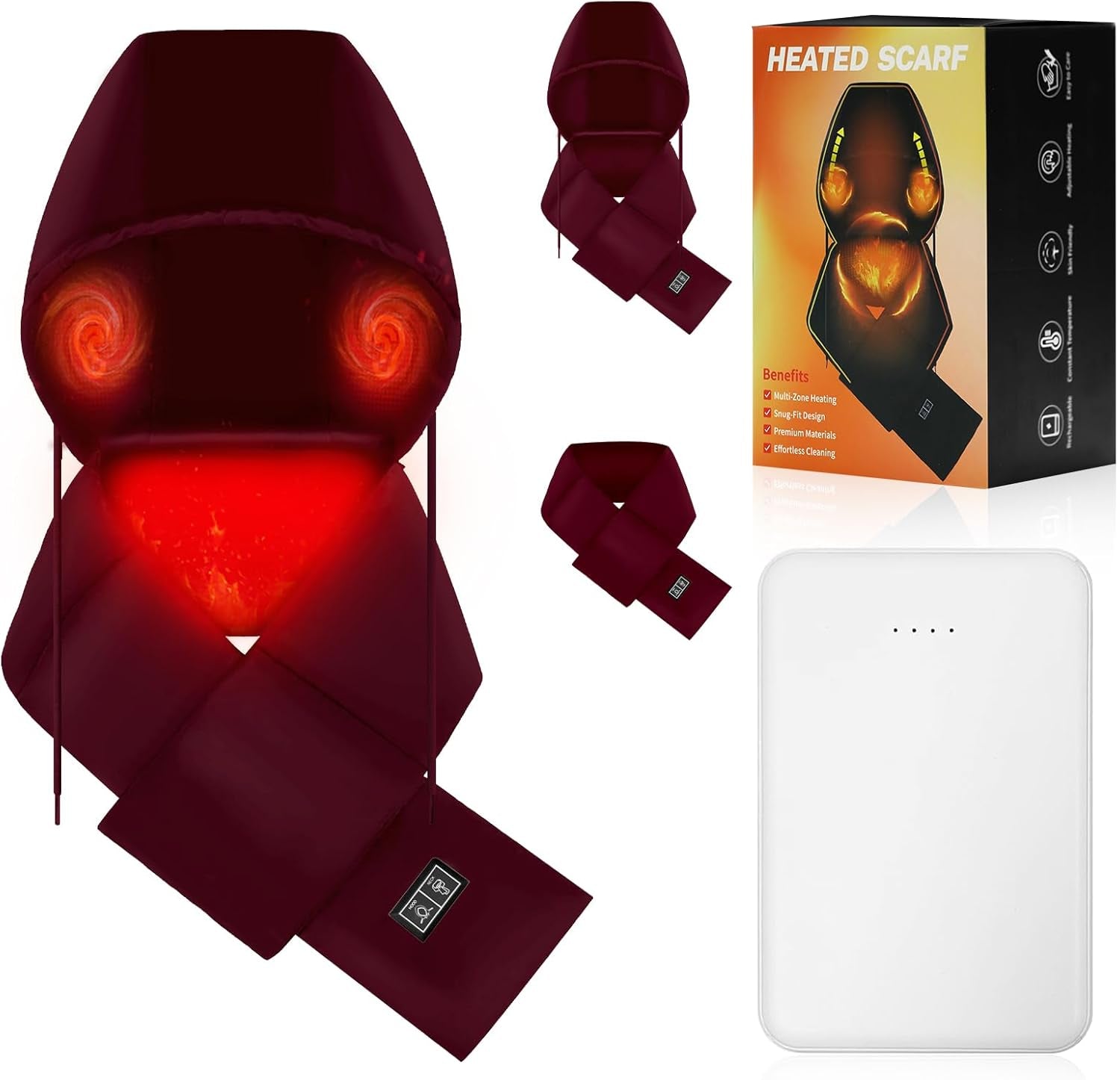 Heated Scarf Electric Heating Warmer with 5000Mah Rechargeable Battery for Women Men, Heating Pad with Hidden Hooded