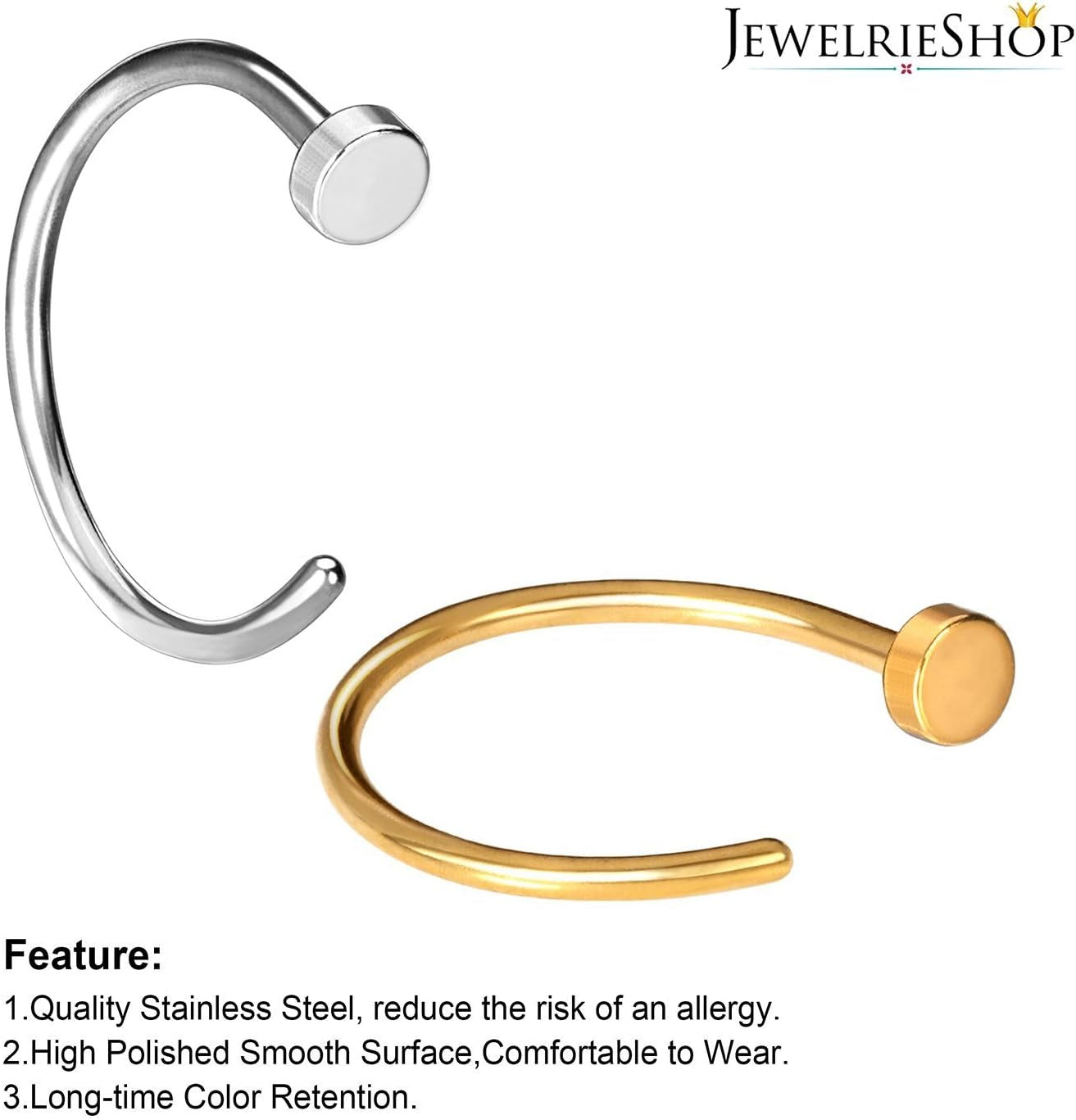 Jewelrieshop Nose Rings Hoop 20G Stainless Steel Nose Piercing Jewelry Fake Lip Hoop Rings for Women Men