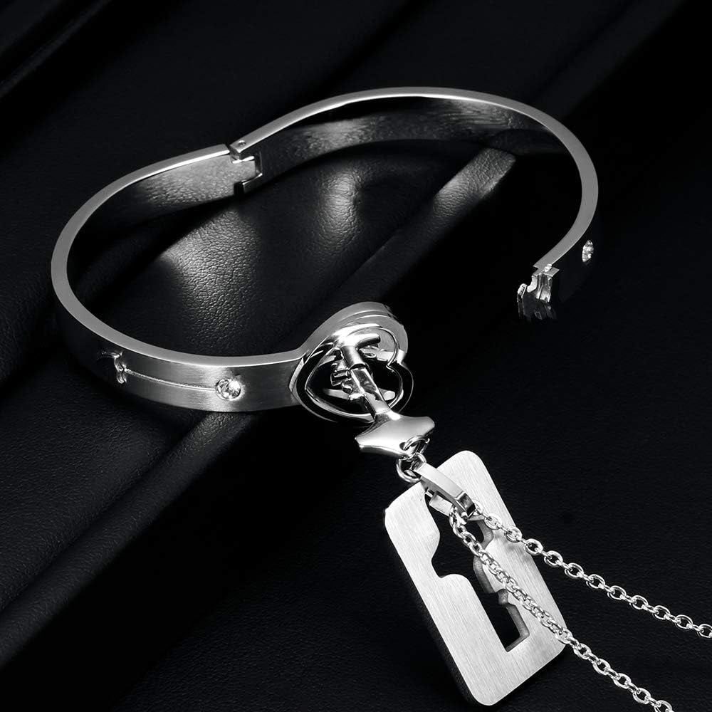 Romantic couple matching heart lock bracelet jewelry set