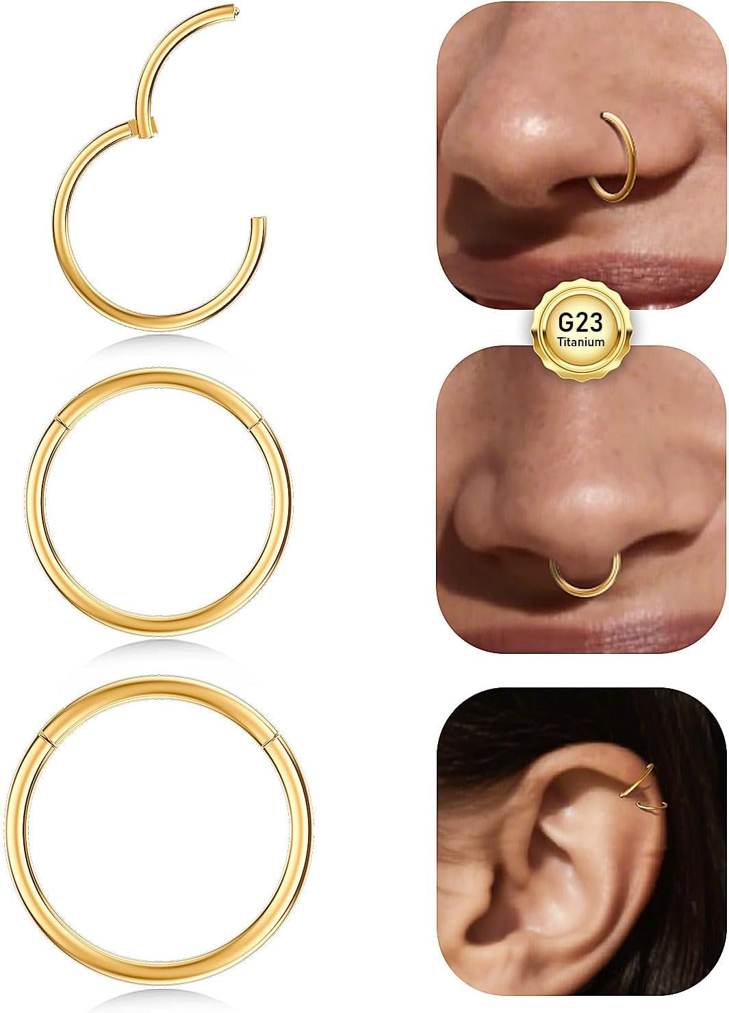 Opal Nose Ring Studs Horseshoe Nose Rings Hoops Stud 316L Stainless Steel Nose Rings round CZ Square Screw L Shaped Nose Stud Hypoallergenic Nostril Piercing Jewelry for Women Men