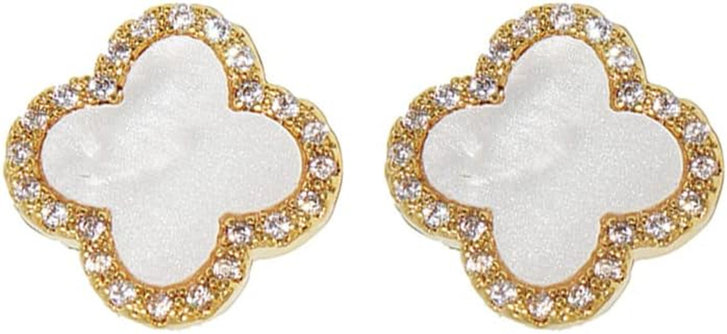 Four Leaf Clover Earrings Silver Needle Clover Earrings Full of Diamond Zircon Anti-Allergy Jewelry Earrings Large for Women or Girls……