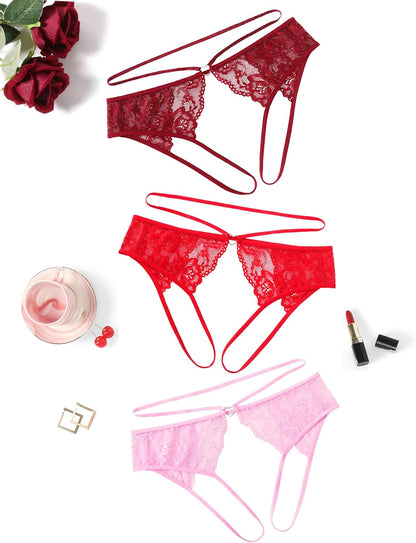 Avidlove Lace Thongs for Women Strap Cheeky Underwear Floral Lace Panties Hollow Out G-String