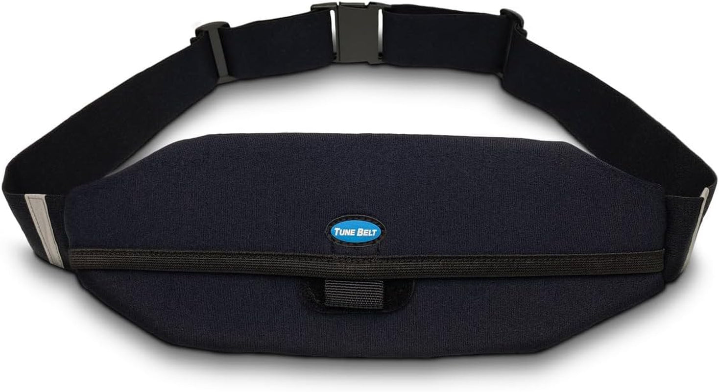 Tune Belt SP2 slim running belt worn at waist during outdoor run