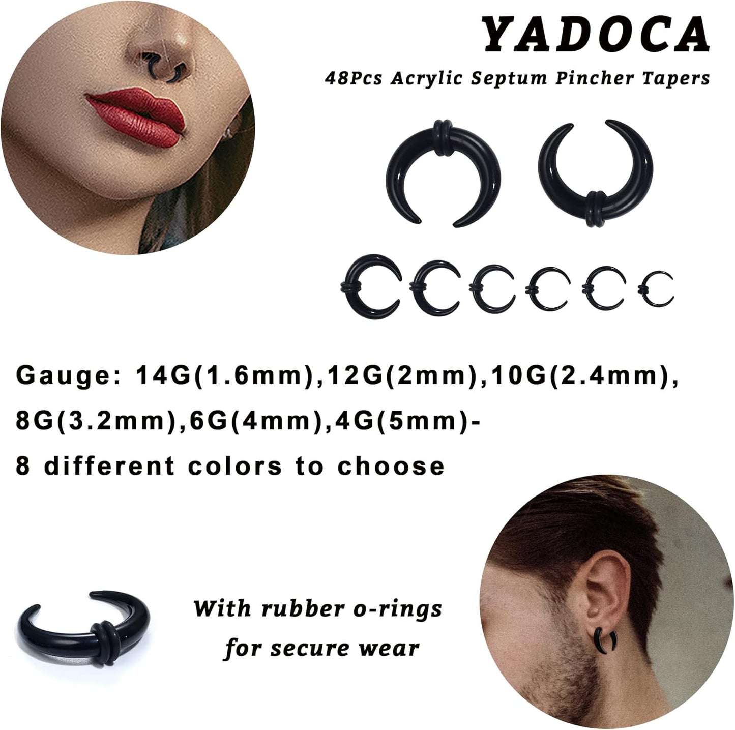 Acrylic C-shape buffalo pincher septum rings arranged