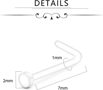 D.Bella 18G Clear Nose Ring Retainer Bioflex L Shape Nose Rings Studs Piercing Jewelry Flat Top