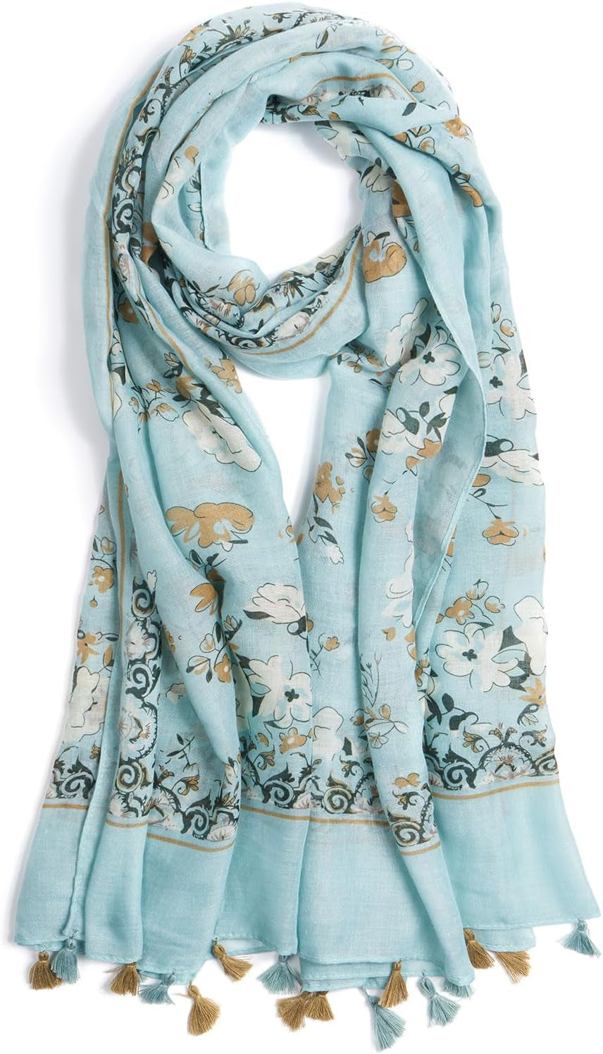 Scarf for Women Lightweight Soft Floral Leopard Printed Scarves Fall Winter Fashion Shawl Wrap with Fringe