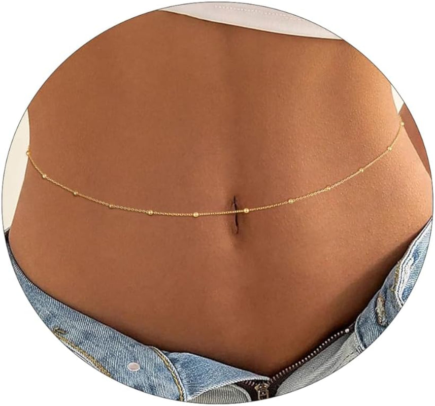 Gold Waist Chain for Women Dainty 14K Gold Plated Layered Belly Chain Adjustable Bikini Belly Beads for the Waist Waterproof Beach Accessories Body Chain Jewelry for Gifts