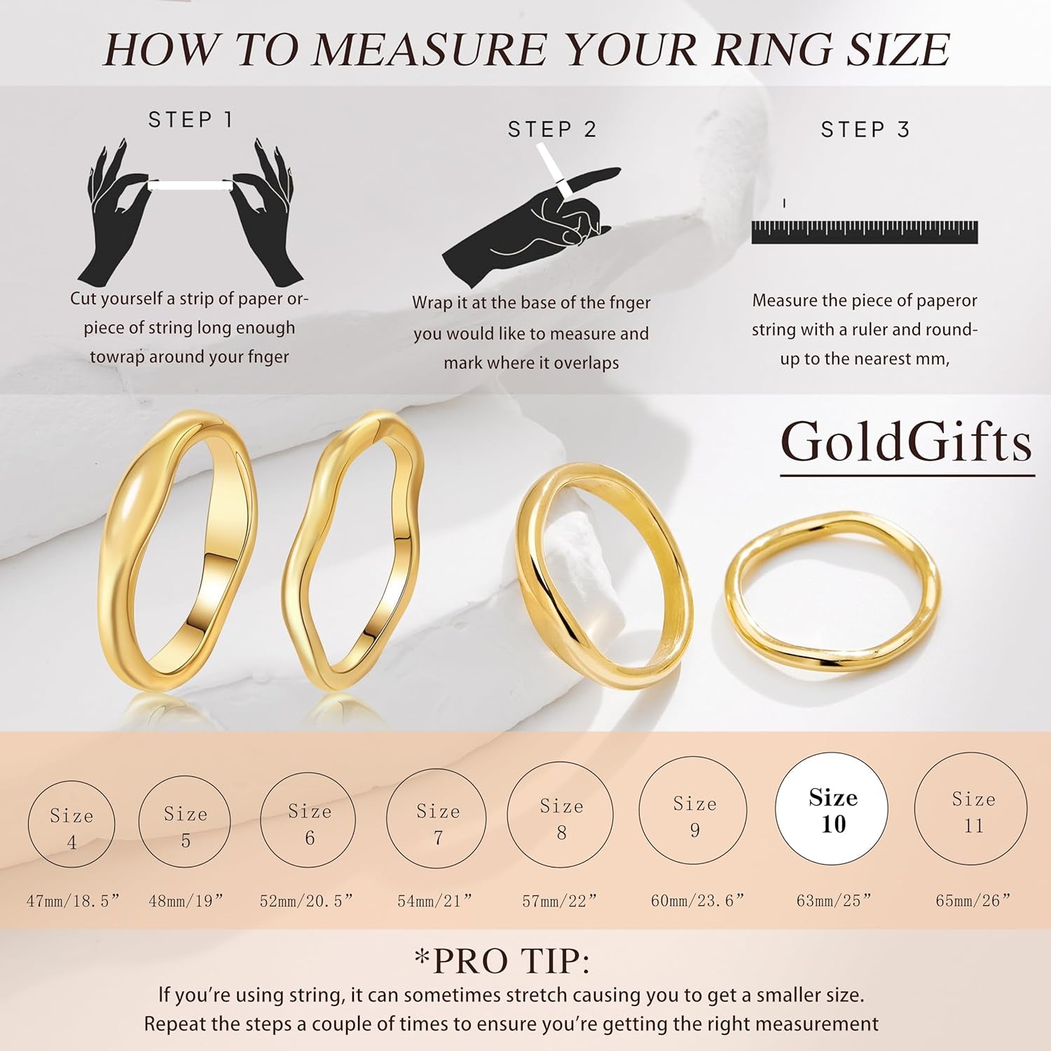 Stackable Gold Rings for Women Non Tarnish, Dainty 14K Gold Plated Chunky Stacking Rings Trendy Statement Pinky Thumb Rings Engagement Eternity Wedding Band Ring Stacking Gold Jewelry Size 4 5 6 7 8 9 10 11