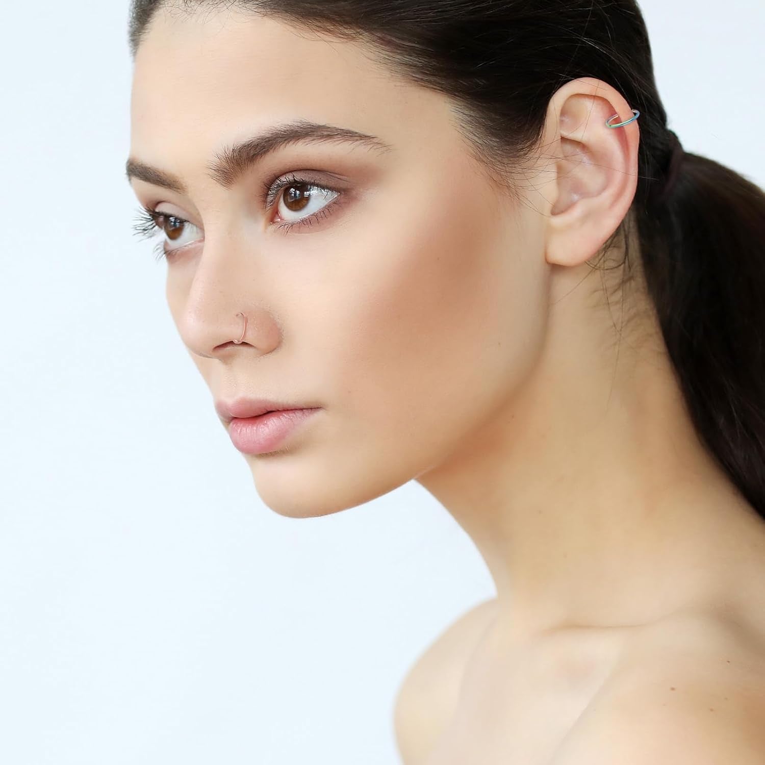 10Pcs Fake Nose Ring Hoop, Stainless Steel Nose Piercings, Fake Septum Ring Non Pierced Lip Rings Jewelry for Women Men