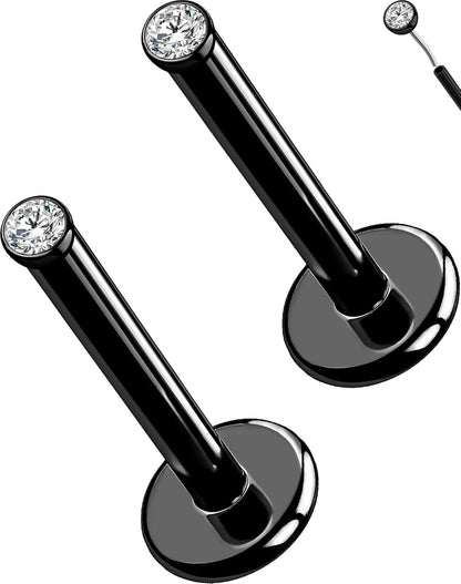 OUFER 2Pcs 20G/18G/16G G23 Titanium Threadless Nose Stud Earrings Flat Back Tiny CZ Small Nose Helix Cartilage Tragus Conch Labret Medusa Monroe Piercing Jewelry for Women Men