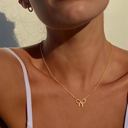 Gold Bow Necklace for Women - 18K Gold Plated Dainty Gold Necklace Cute Small Tiny Bow Pendant Choker Chain Necklaces Trendy Necklaces for Women Gold Jewelry Gift
