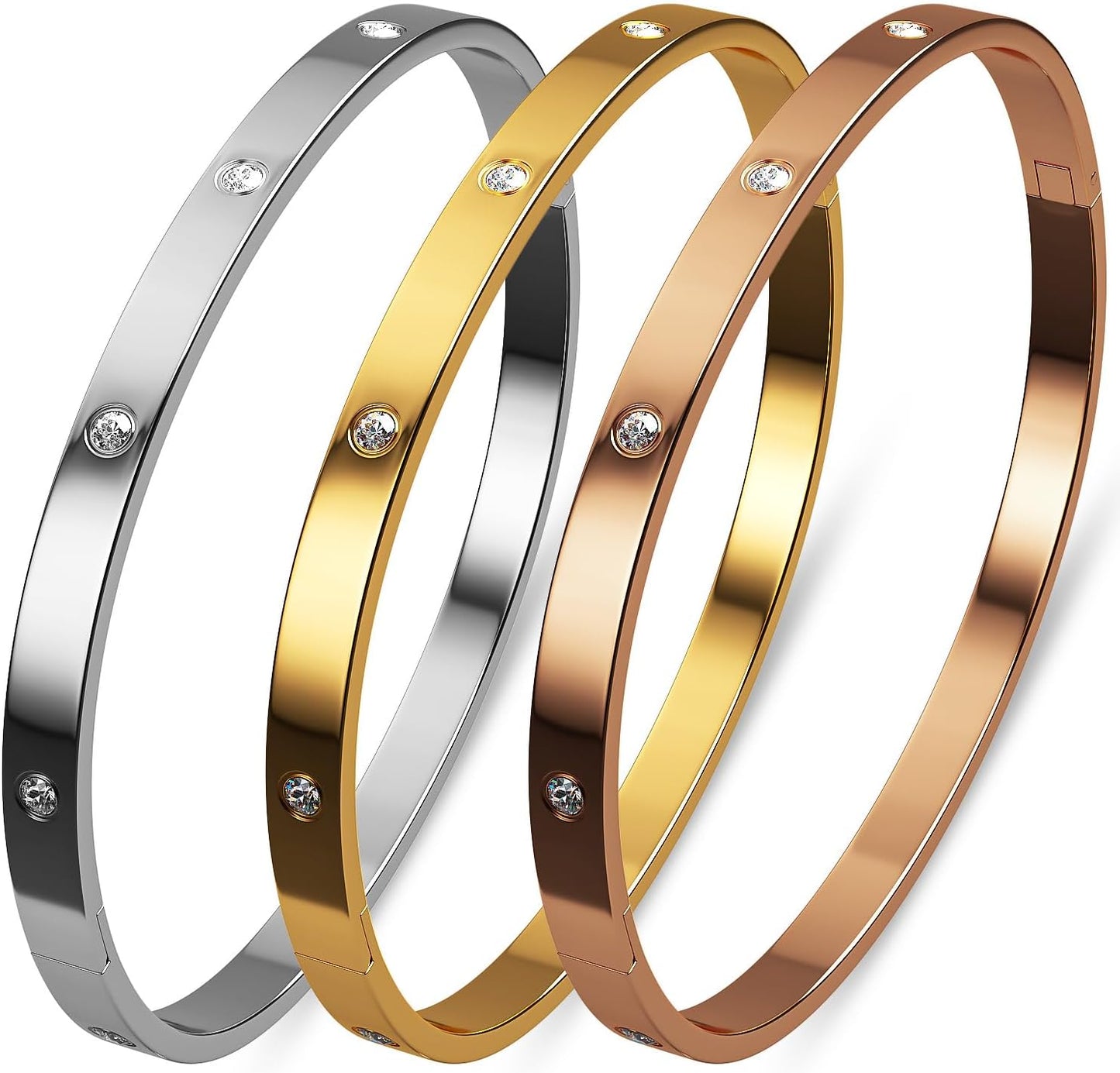 Aicase 18 K Gold Plated Love Bangle Bracelet Dupes Sets(Gold/Rose Gold/Silver) Stack Wide Wristband Bangle Nail Friendship Bracelet Birthday Lovely Trendy Jewelry Gifts for Women Mom Besties