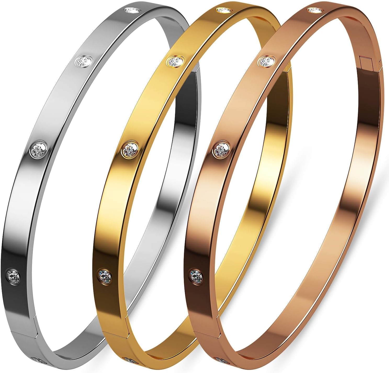 Aicase 18 K Gold Plated Love Bangle Bracelet Dupes Sets(Gold/Rose Gold/Silver) Stack Wide Wristband Bangle Nail Friendship Bracelet Birthday Lovely Trendy Jewelry Gifts for Women Mom Besties