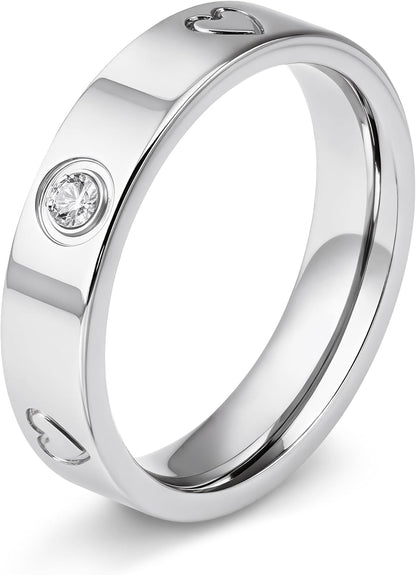 Love Promise Gold Ring for Women: Dainty Stainless Steel Ring Cubic Zirconia Wedding Band Engagement CZ Friendship Rings 18K Gold Silver Rose Gold Plated Birthday Gifts Dainty CZ Jewelry Size 5 6 7 8 9 10