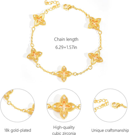18K Gold Plated Clover Bracelet for Women, Hollow Four Leaf Clover Bracelet, Cross Flower Chain, Jewelry Gift for Birthday and Valentine'S Day with Gift Box