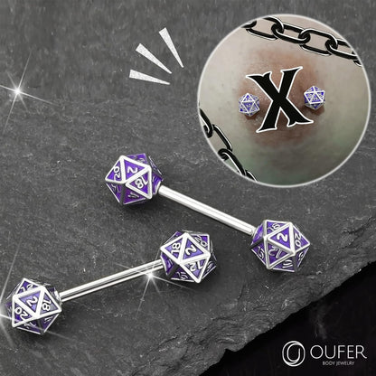 OUFER 2PCS Icosahedron Dice Nipple Rings, 14G 316L Surgical Steel Nipple Barbells, Nipple Jewelry for Women