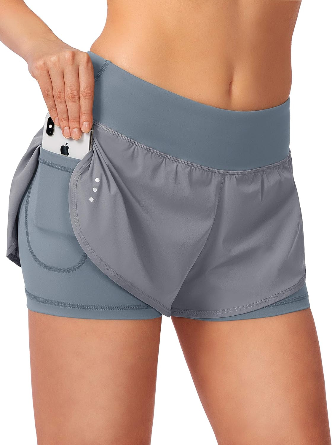 Soothfeel Women'S Running Shorts with Zipper Pocket 2 in 1 High Wasited Workout Athletic Gym Yoga Spandex Shorts for Women