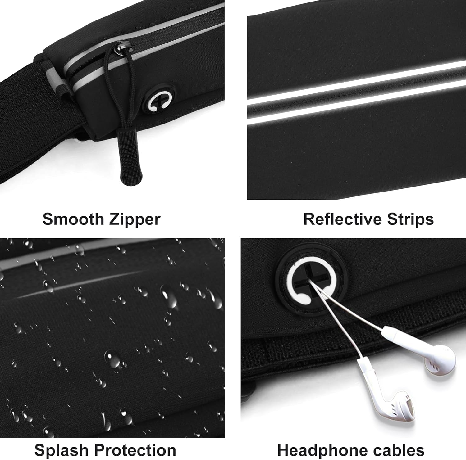 Waterproof running belt fanny pack front view with zipper pocket