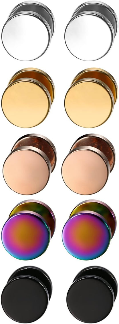 Aroncent 6 Pairs 4-14Mm Black Earrings for Men Women Fake Gauges Fake Earrings Stainless Steel Earrings Set