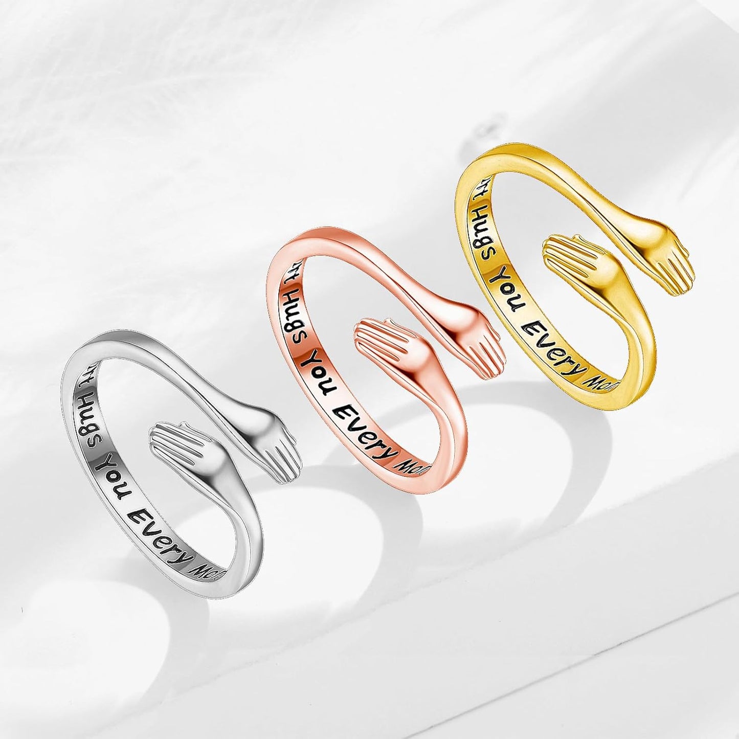 INFUSEU Gold Hug Rings for Women Granddaughter Teen Girls Cute Sterling Silver Adjustable Ring Love Gifts for Her Girlfriend Mom Wife Best Friend