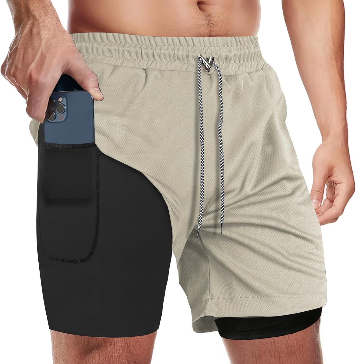 Men's 2-in-1 running shorts with quick-dry moisture-wicking
