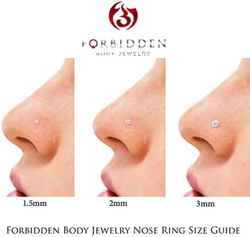 Forbidden Body Jewelry Nose Rings Sterling Silver CZ Simulated Diamond Bone Studs, 1.5Mm Crystal 22G