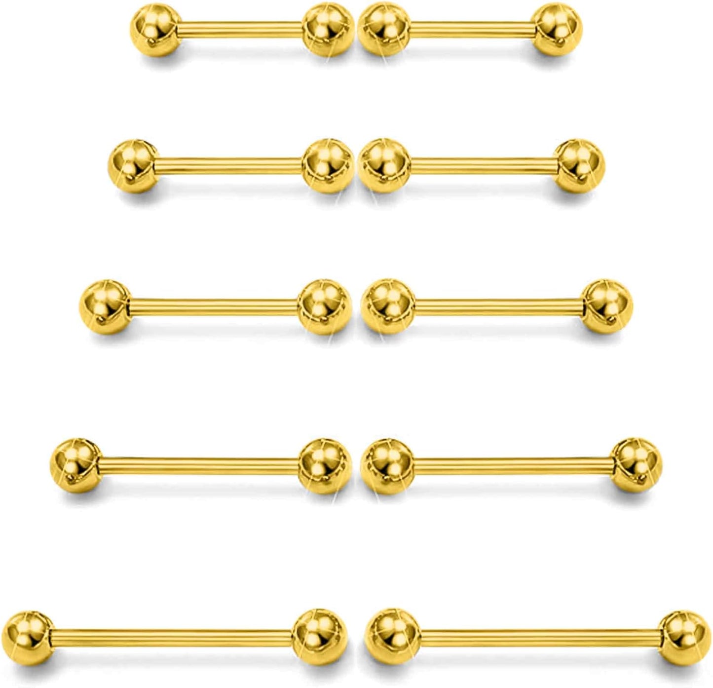 Prjndjw 14G Surgical Steel Straight Barbell - Tongue & Nipple Rings for Women & Men - Length 12MM, 14MM, 16MM, 18MM, 22Mm - Piercing Jewelry