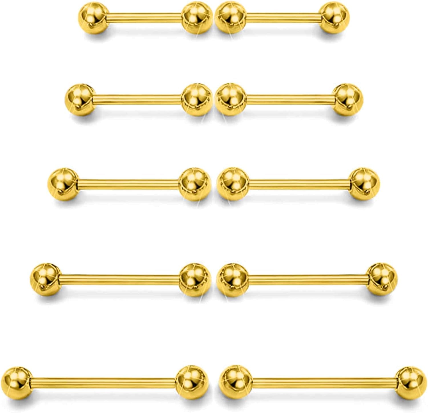 Prjndjw 14G Surgical Steel Straight Barbell - Tongue & Nipple Rings for Women & Men - Length 12MM, 14MM, 16MM, 18MM, 22Mm - Piercing Jewelry