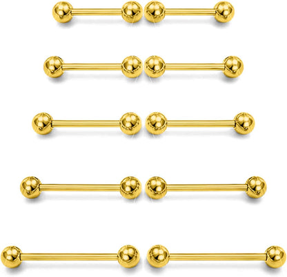 Prjndjw 14G Surgical Steel Straight Barbell - Tongue & Nipple Rings for Women & Men - Length 12MM, 14MM, 16MM, 18MM, 22Mm - Piercing Jewelry