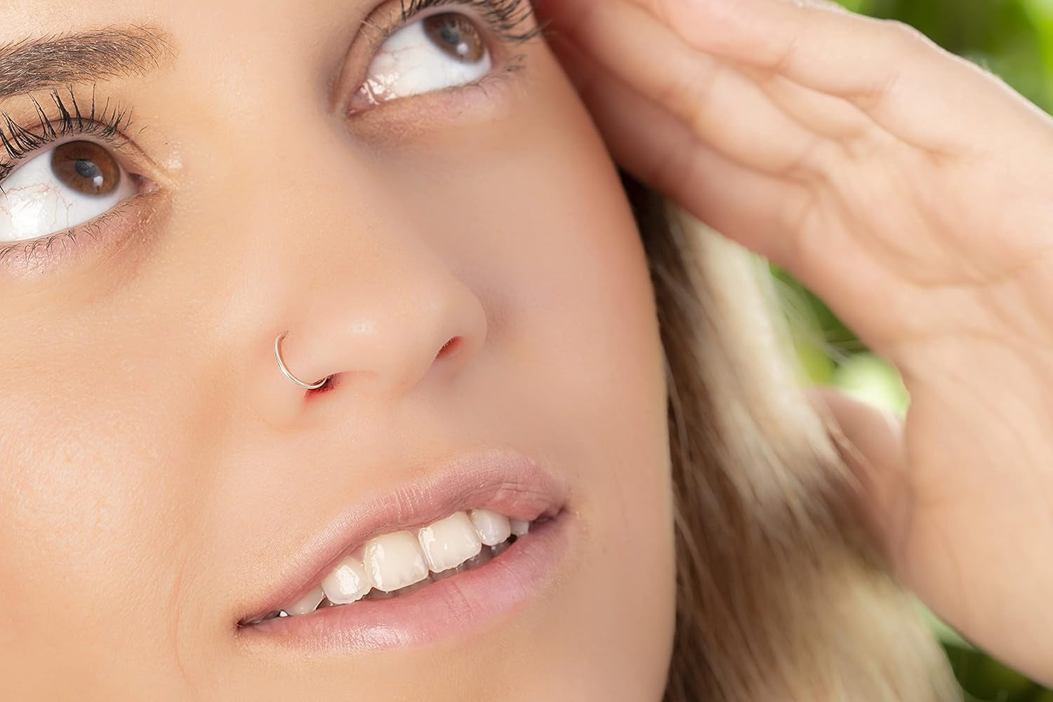 Silver Fake Nose Ring - Tiny Thin 24 Gauge 7Mm Faux Nose Piercing for Women- 925 Sterling Silver Clip on Nose Hoop - Handmade Fake Nose Rings - No Piercing Needed - Gift Ready