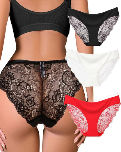 Women Sexy Panties plus Size Underwear Lace Thongs Low Rise G-String Cheeky Underpants Pack of 1-3