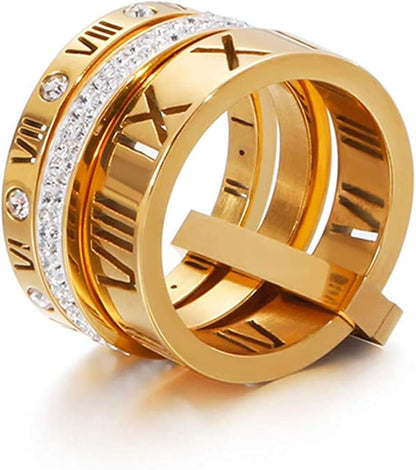 Stainless steel roman numeral spinner ring for women