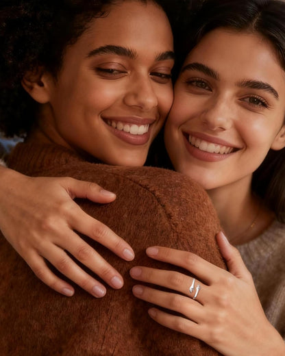 Hope themed ring worn on woman's hand
