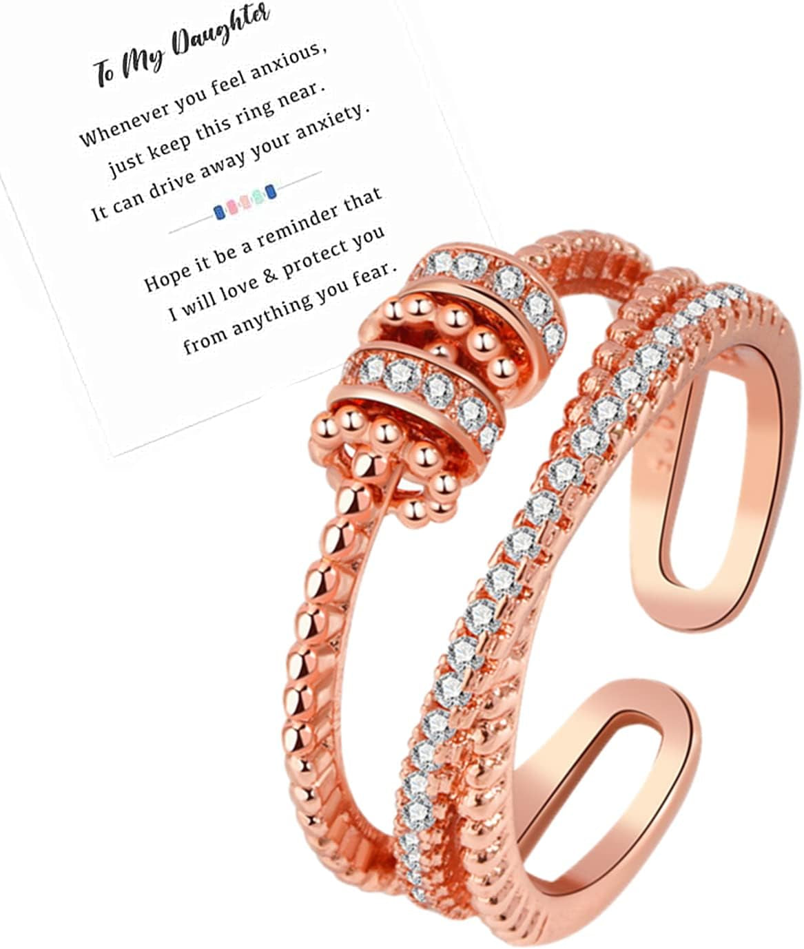18K gold anxiety relief fidget ring with spinner beads for women
